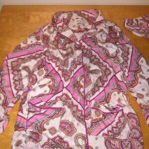 Peter Alexander Adult Pajama Set Long Sleeve Paisley Small top/xs bottoms PINK